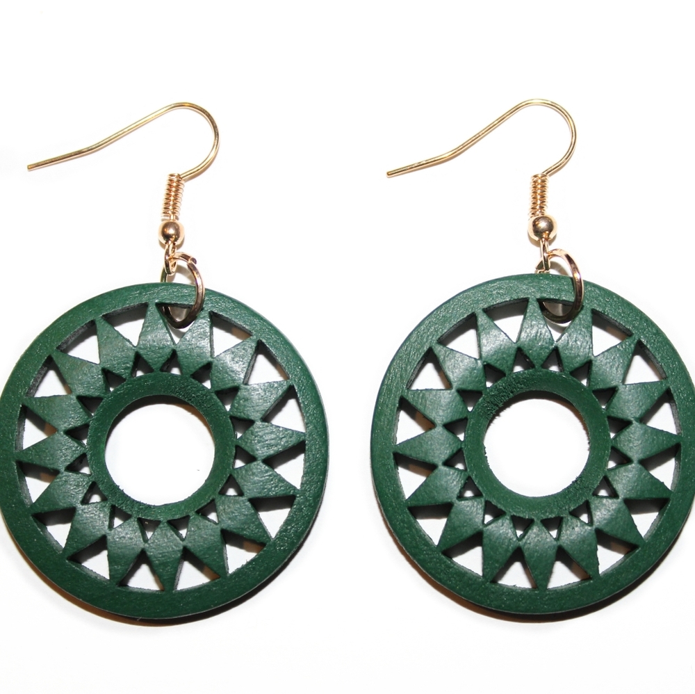*2 for $15* Teal Sun Wood Drop Earrings